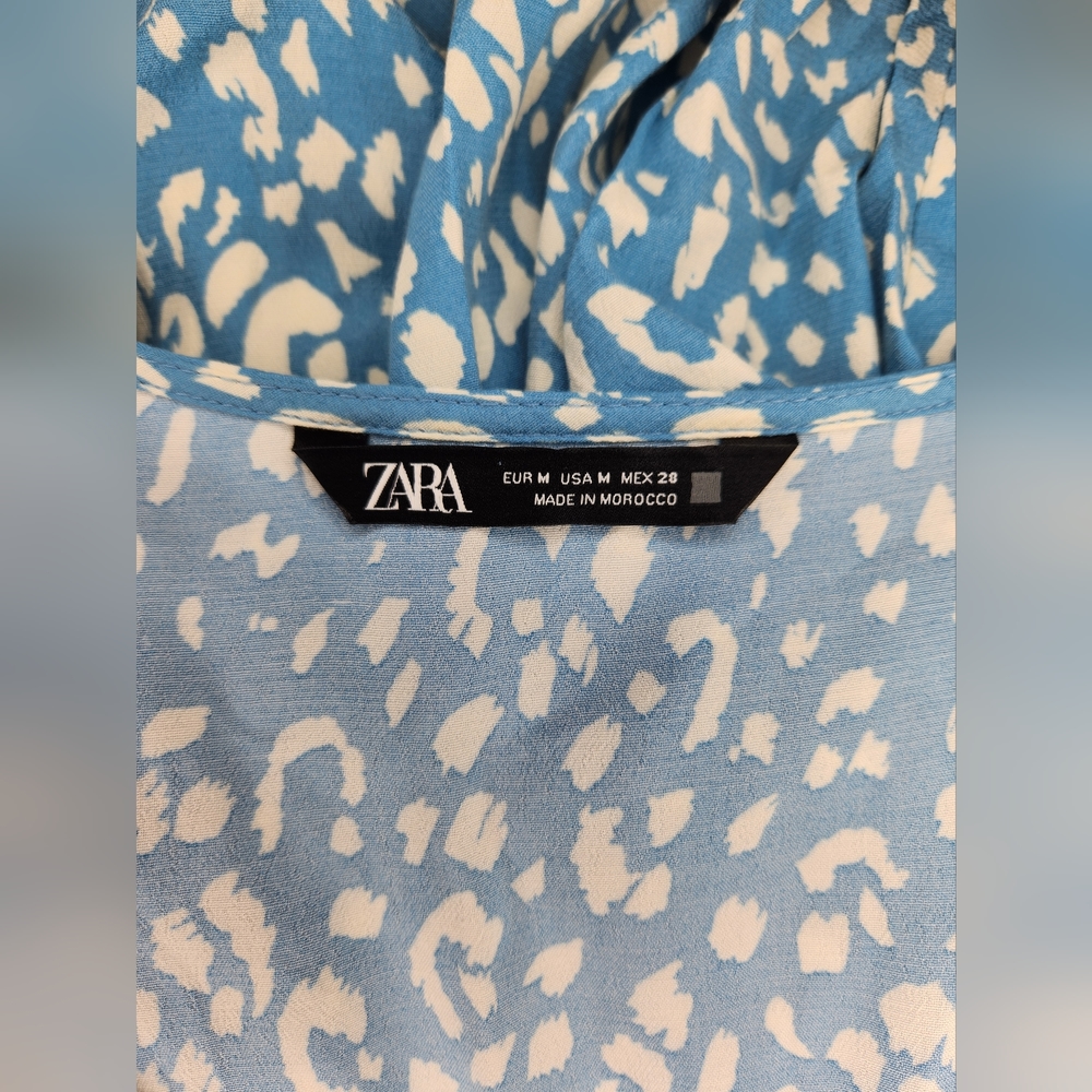 ZARA Blue and White Flowy Spring Dress‎ Size Medium - Picture 7 of 7